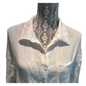 Shade & Shore Womens White Relaxed Gauze Button Down Shirt Beach Cover Up S